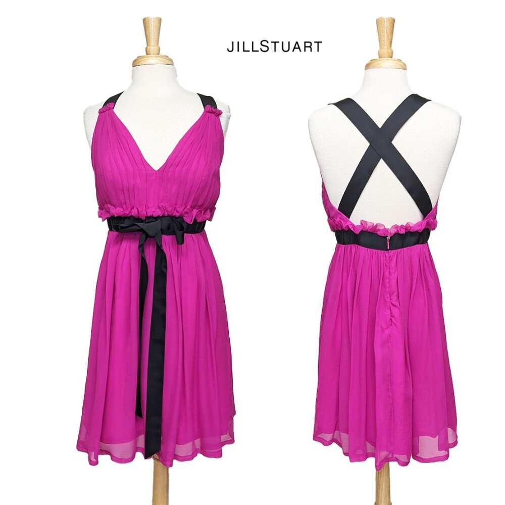 JILL STUART Silk Chiffon Party Dress with Pleated Bodice